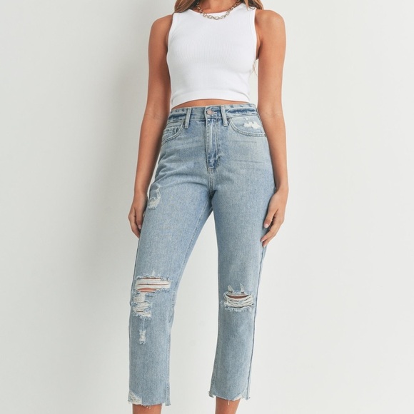 jbd Denim - Isa Hip Hugger Crop JBD Women's Light Blue Distressed Jeans